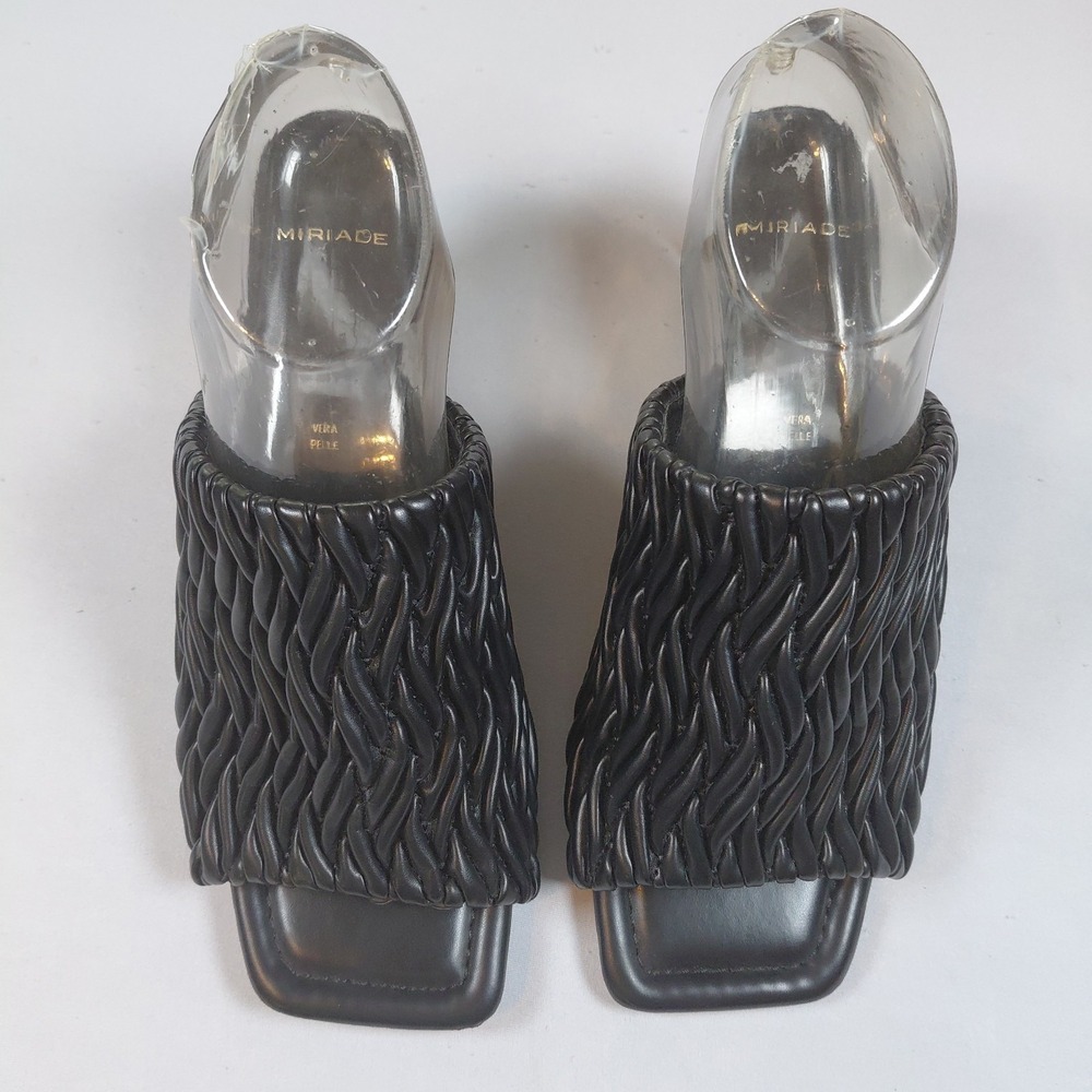 Miriade Riquelle Leather Block Heel Sandal Mule Slides 39 Square Toe Vera Pelle